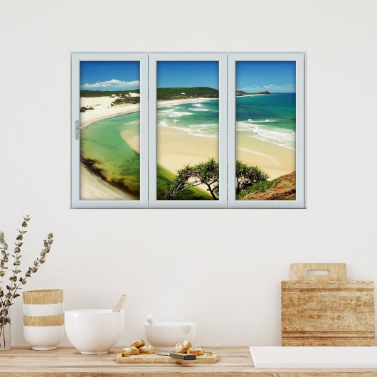 Tropical Beach White 3 Pane Window Illusion Poster (Küche)