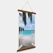 Tropical Beach Window Ocean View Wall Tapestes Wandteppich Mit Holzrahmen (Gewinkelt)