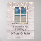 Tropical Beach Window White Wood Banner Poster (Vorne)