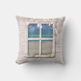 Tropical Beach Window White Wood Elegante Chic Kissen