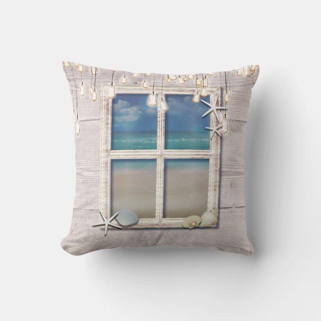 Tropical Beach Window White Wood Elegante Chic Kissen (Vorderseite)