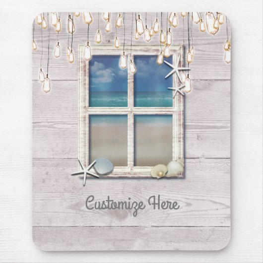 Tropical Beach Window White Wood Elegante Chic Mousepad (Vorne)
