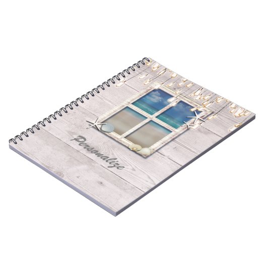 Tropical Beach Window White Wood Elegante Chic Notizblock (Linke Seite)