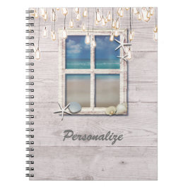 Tropical Beach Window White Wood Elegante Chic Notizblock