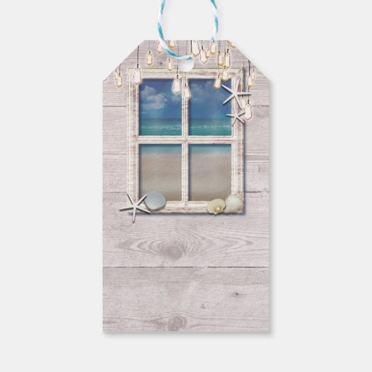Tropical Beach Window White Wood Elegante Küste Geschenkanhänger (Rückseite)