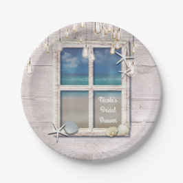 Tropical Beach Window White Wood Elegante Küste Pappteller
