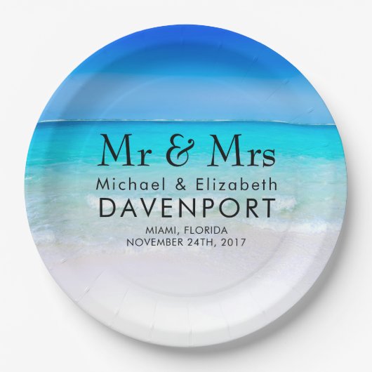 Tropical Beach with a Turquoise Sea Wedding Pappteller (Vorderseite)