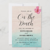 Tropical Beach with Hibiscus Flower Wedding Einladung (Vorderseite)