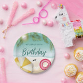 Tropical Beach With Palm Leaves Summer Birthday Pappteller (Party)