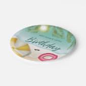 Tropical Beach With Palm Leaves Summer Birthday Pappteller (Schrägansicht)