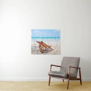Tropical Beaches Beach Chair on Sand Wandteppich