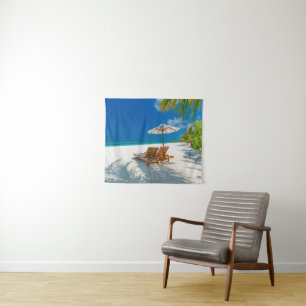 Tropical Beaches   Lounge Chairs Beach, Bora Bora Wandteppich