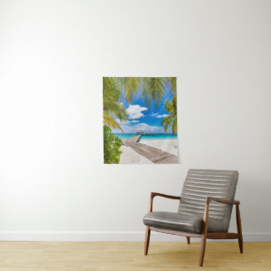 Tropical Beaches   Maldives Island Wooden Jetty Wandteppich