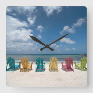 Tropical Beaches   Palm Beach, Aruba Quadratische Wanduhr