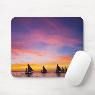 Tropical Beaches Sunset Sailboats, Phillipines Mousepad