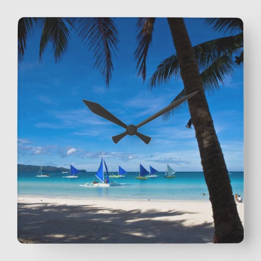 Tropical Beaches | White Beach Boracay Philippines Quadratische Wanduhr (Vorderseite)
