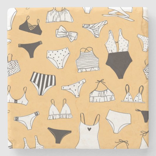 Tropical Bikini: Von Hand Gezeichnet Sommermuster Steinuntersetzer (Vorderseite)