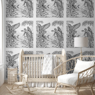 Tropical Bird Line Art Colour Tapete