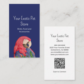 Tropical Bird Macaw Pet Store QR code Blue Visitenkarte