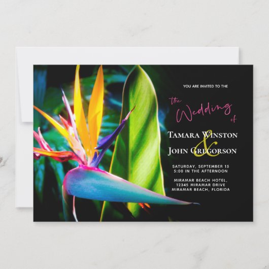 Tropical Bird Paradise Dark Floral Beach Hochzeit Einladung (Vorderseite)