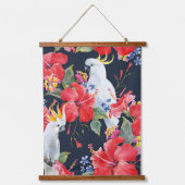 Tropical Bird Watercolor Roter Hibiskus Blume Wandteppich Mit Holzrahmen (Vorderseite)