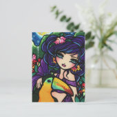 Tropical Bird Waterfall Meerjungfrau Fantasy Giro  Postkarte (Stehend Vorderseite)