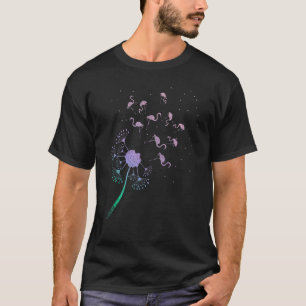 Tropical Bird Zoo Animal Pink Flamingo Dandelion T-Shirt