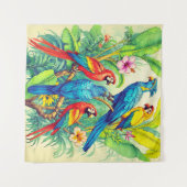 Tropical Birds Botanical Illustration Wandteppich (Vorderseite (Horizontal))