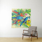 Tropical Birds Botanical Illustration Wandteppich (Beispiel (Horizontal))