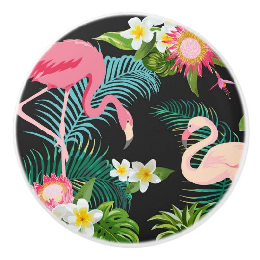 Tropical Birds Flowers Flamingo Watery Landscape Keramikknauf (Vorderseite)