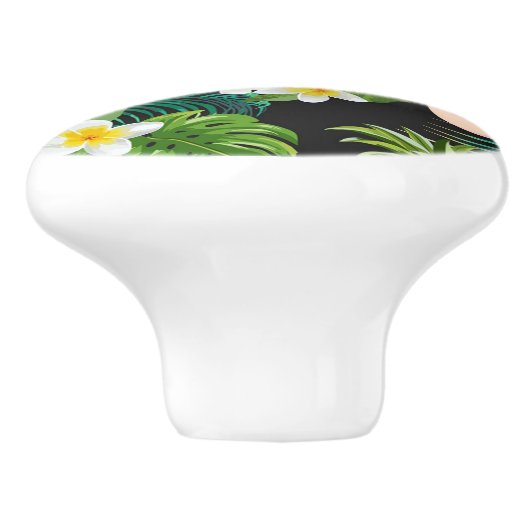 Tropical Birds Flowers Flamingo Watery Landscape Keramikknauf (Seitenansicht)