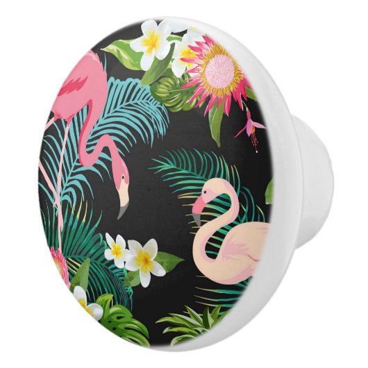 Tropical Birds Flowers Flamingo Watery Landscape Keramikknauf (Rechts)