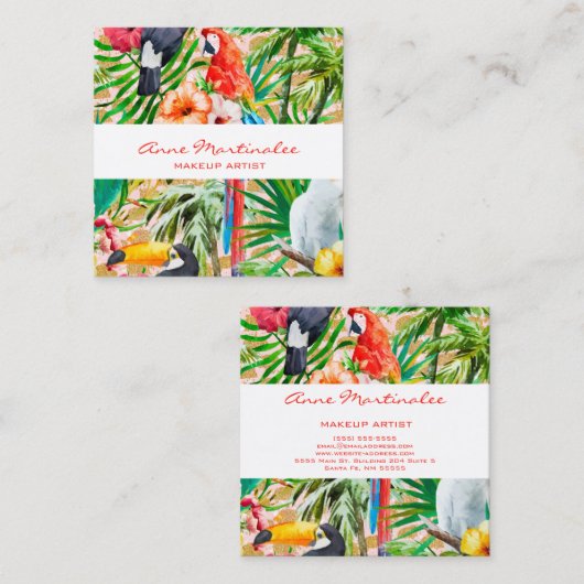 Tropical Birds Square Business Card Quadratische Visitenkarte (Vorne/Hinten)