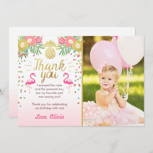 Tropical Birthday Danke, Card Luau Flamingo Dankeskarte (Vorne/Hinten)