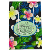 Tropical Birthday Floral Medium Gift Bag Mittlere Geschenktüte (Rückseite)