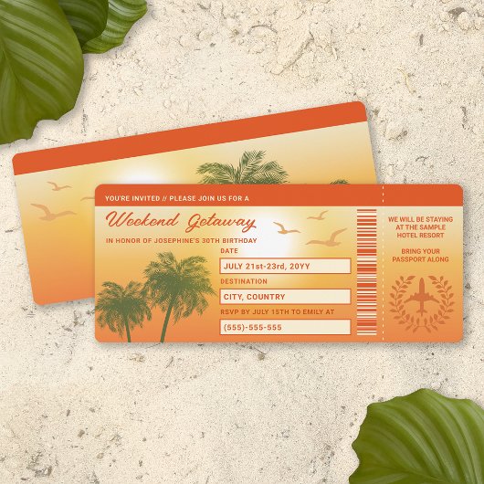Tropical Birthday Imitats Boarding Pass Einladung