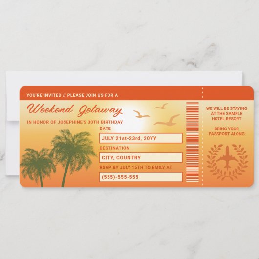 Tropical Birthday Imitats Boarding Pass Einladung (Vorderseite)