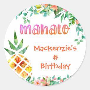 Tropical Birthday MAHALO Vielen Dank Ananas Runder Aufkleber