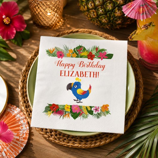Tropical Birthday Parrot Serviette