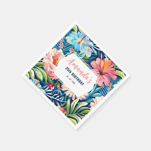 Tropical Birthday Party Floral Pattern Serviette (Ecke)