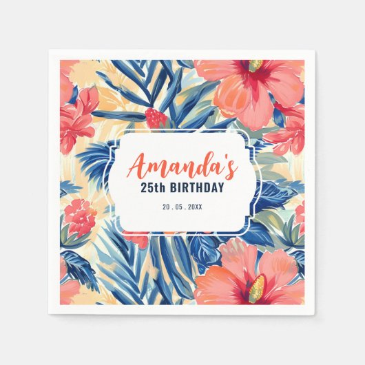 Tropical Birthday Party Hibiskus Blumenmuster Serviette (Vorderseite)