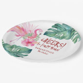 Tropical Birthday Pink Flamingo Pappteller (Schrägansicht)
