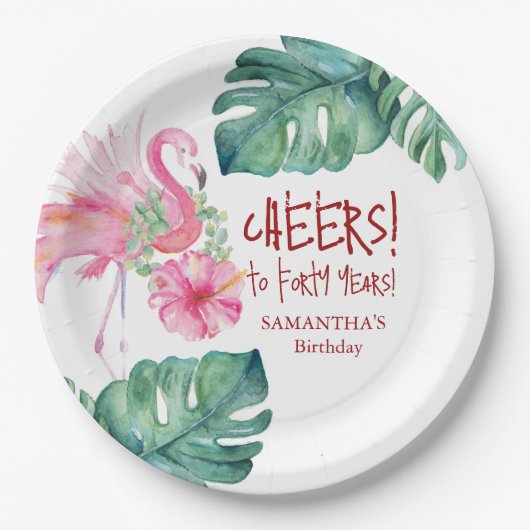Tropical Birthday Pink Flamingo Pappteller (Vorderseite)