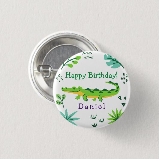 Tropical birthday with green crocodile button (Vorne & Hinten)