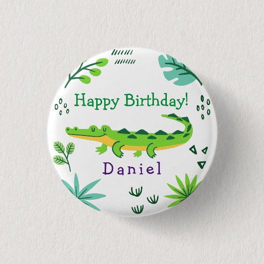 Tropical birthday with green crocodile button (Vorderseite)