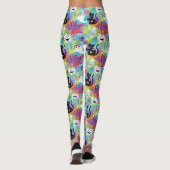 Tropical Black Cat Ghost Pumpkin Halloween Leggings (Rückseite)