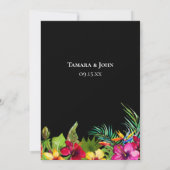 Tropical Black Floral Greenerity Beach Wedding Einladung (Rückseite)