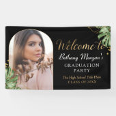 Tropical Black Gold Arch Foto Abschluss Willkommen Banner (Horizontal)