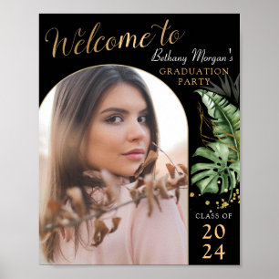 Tropical Black Gold Arch Foto Abschluss Willkommen Poster