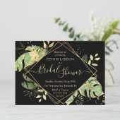 Tropical Black & Gold Blätter Elegantes Brautparty Einladung